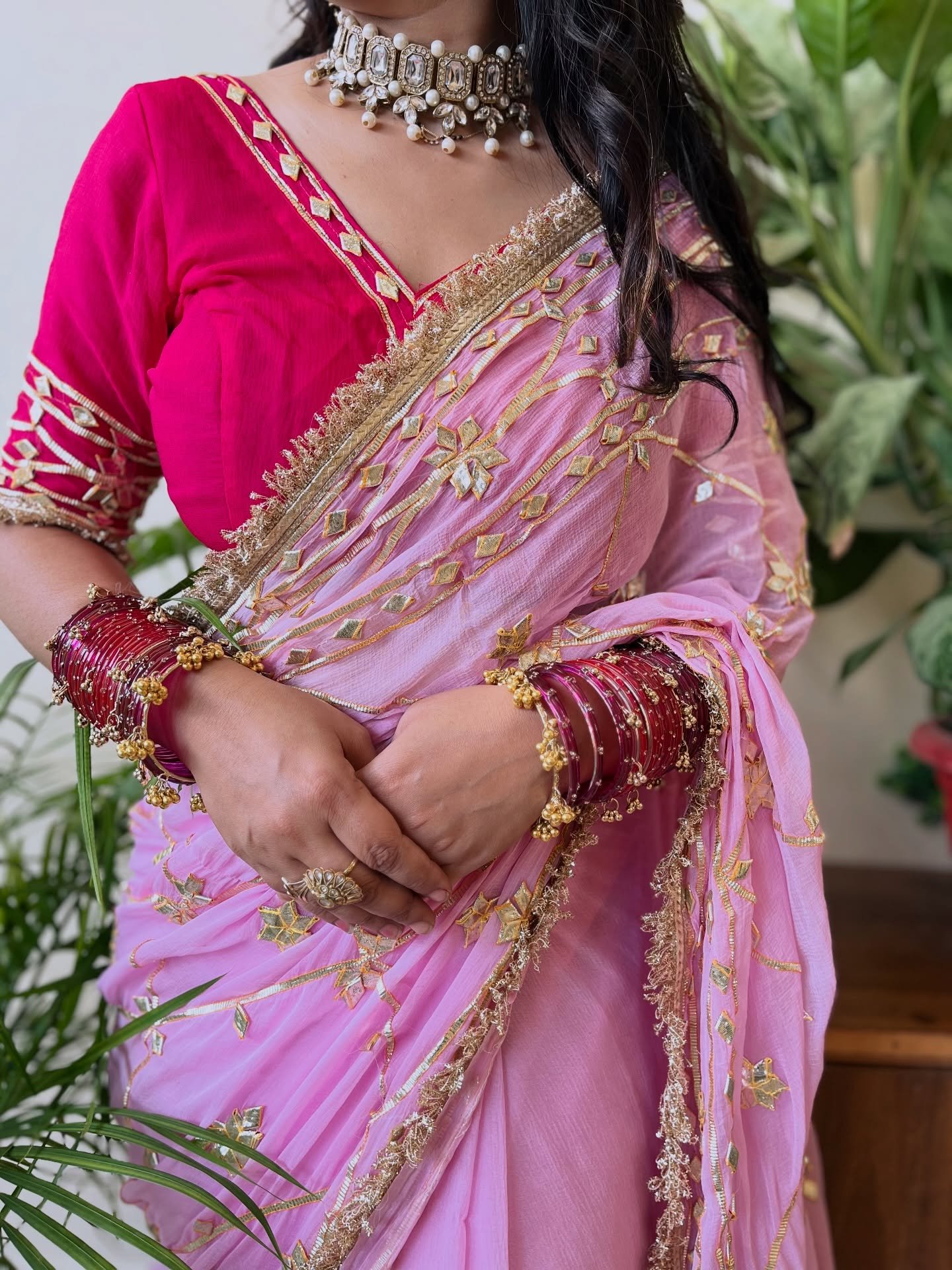 Baby Pink Full Kacha Gota Saree