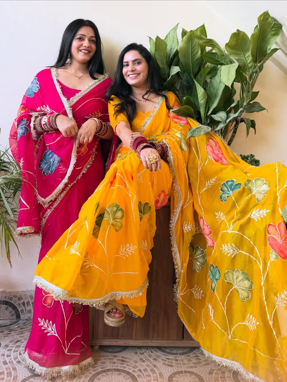 Chiffon Brush Paint Gota Saree - Threads by Deepika