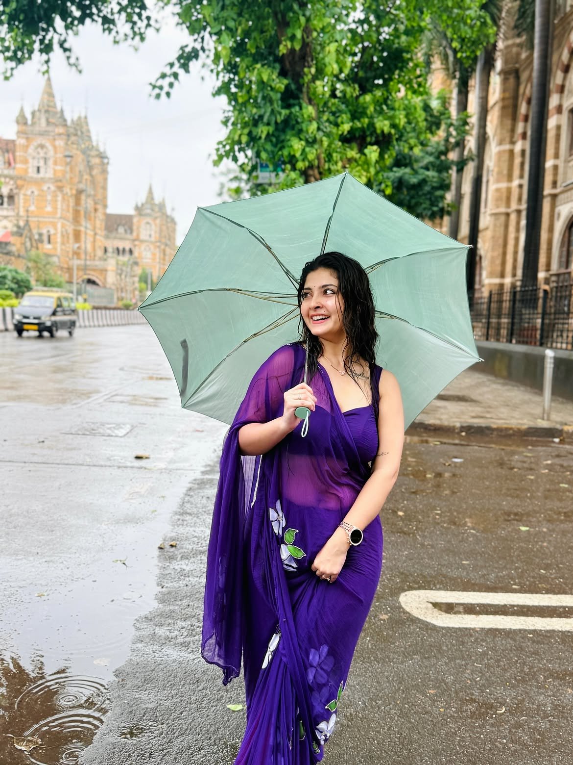 Purple Brush Paint Saree - Threads by Deepika