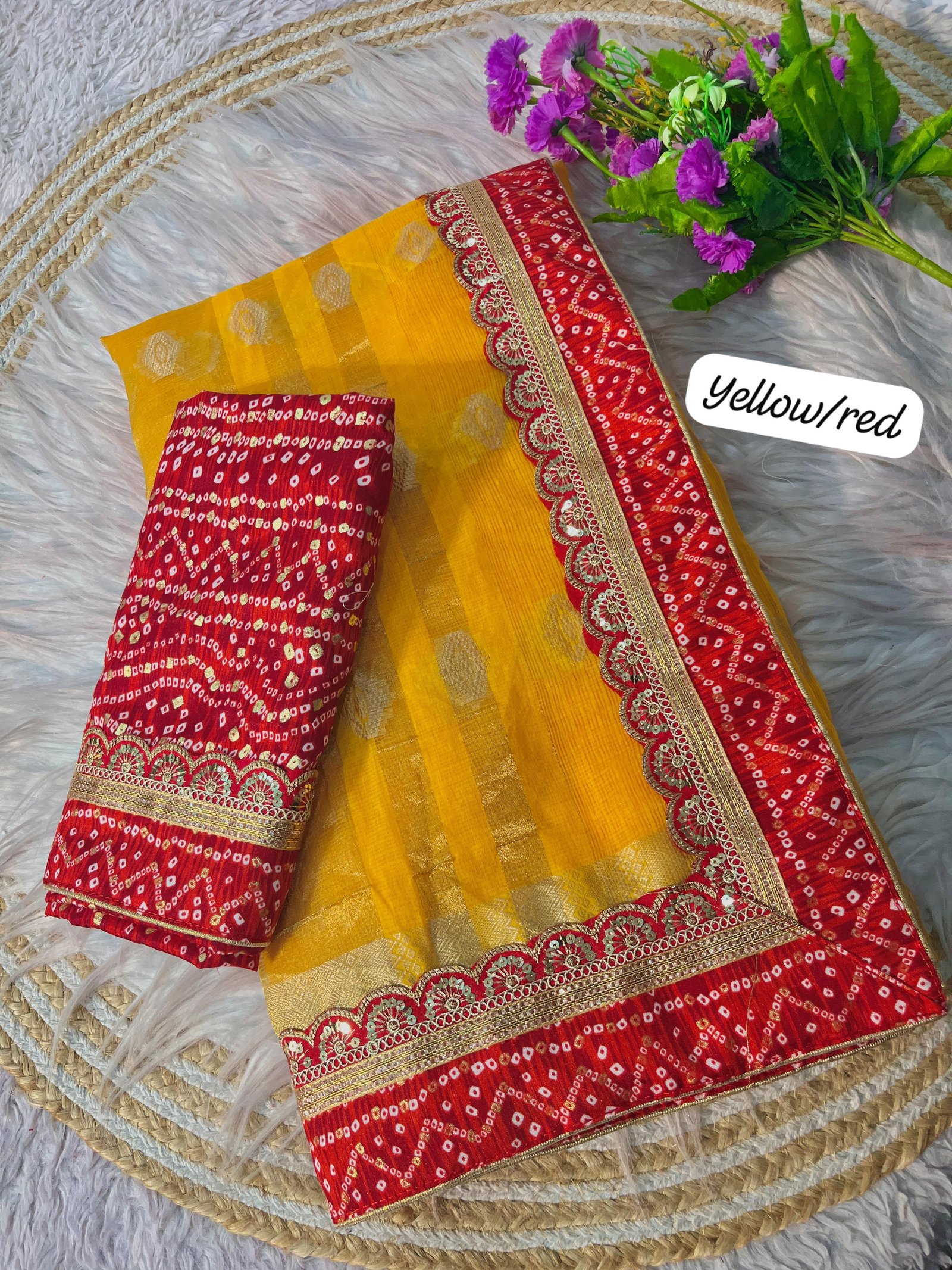 Golden Sun Bandhani Gota Saree - Threads by Deepika