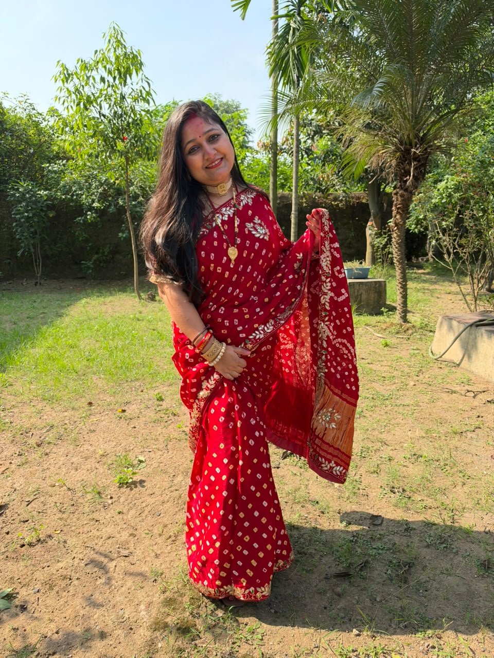 Gajji Silk Bandhani Saree with Gota Patti & Zardosi Border - Threads by Deepika